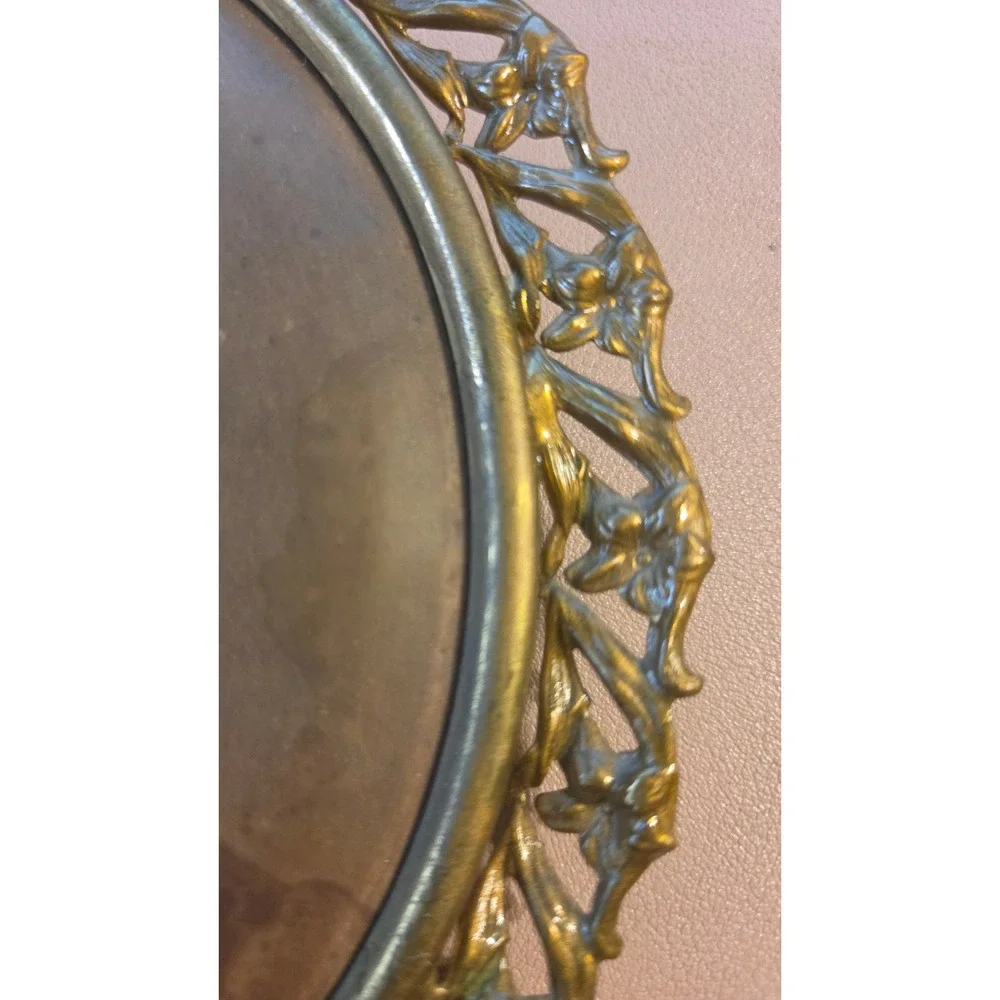 Antique Tintype Portrait Victorian Ferrotype Ornate Pierced Brass Frame